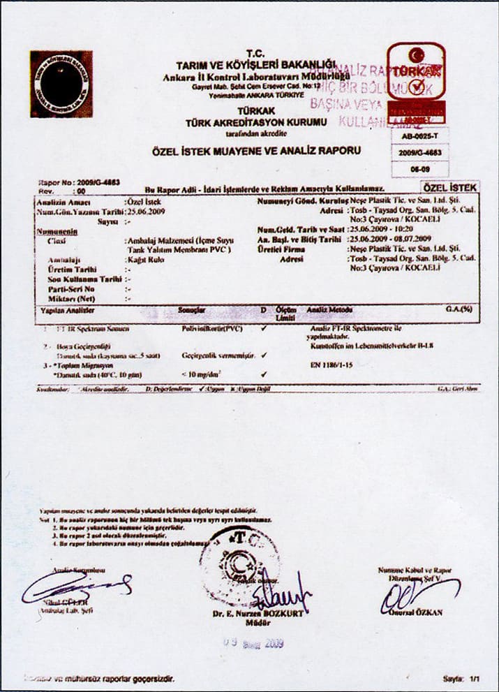 TÜRKAK akredite Tarım Bakanlığı analiz raporu