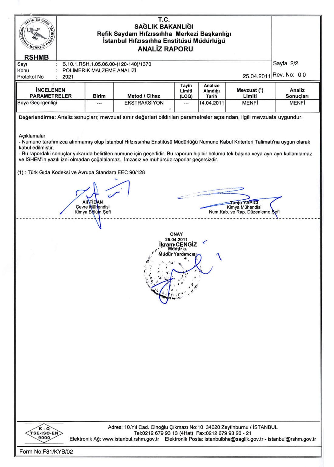 RSHMB polimerik malzeme analiz raporu
