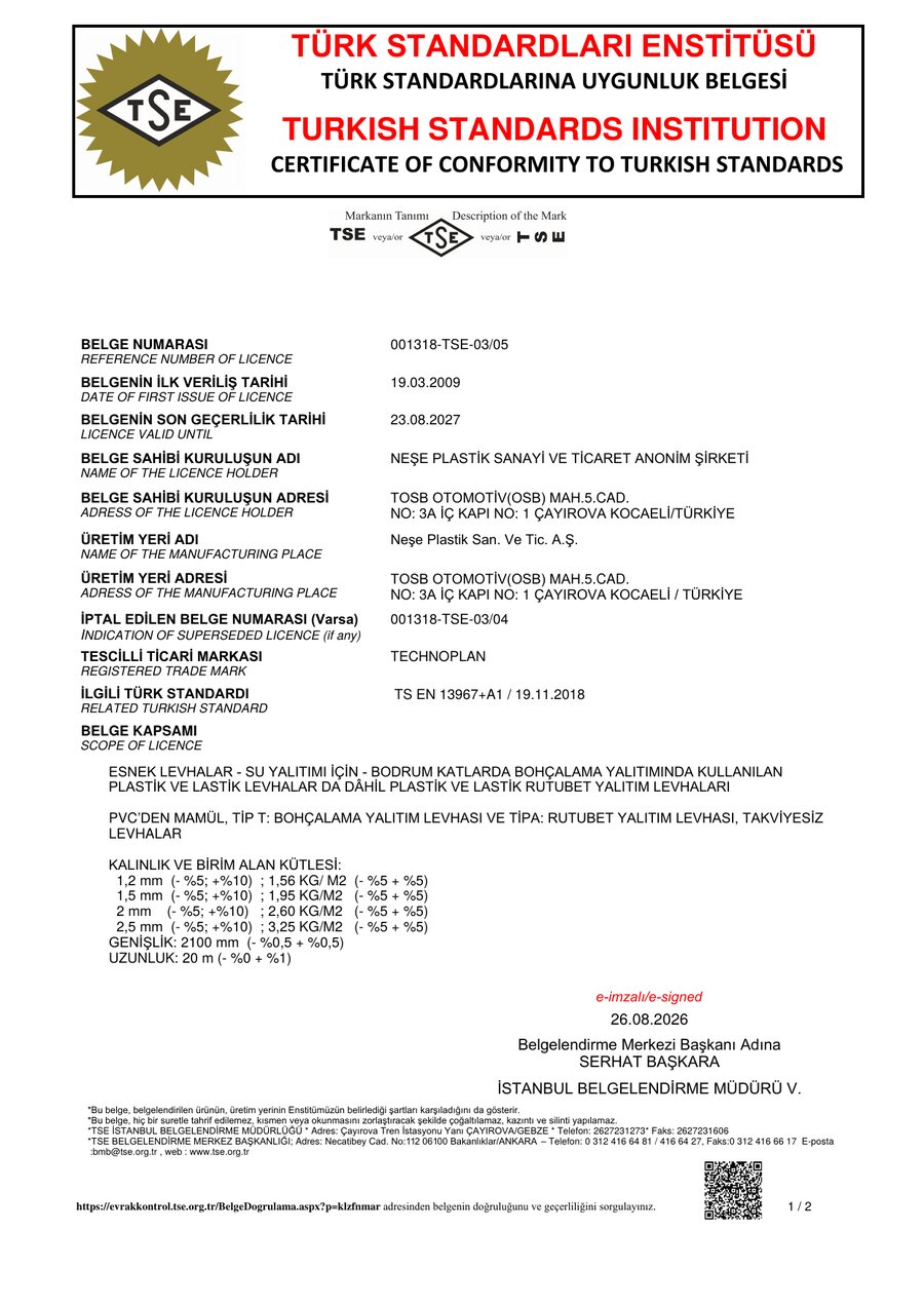 TS EN 13967 Belgesi