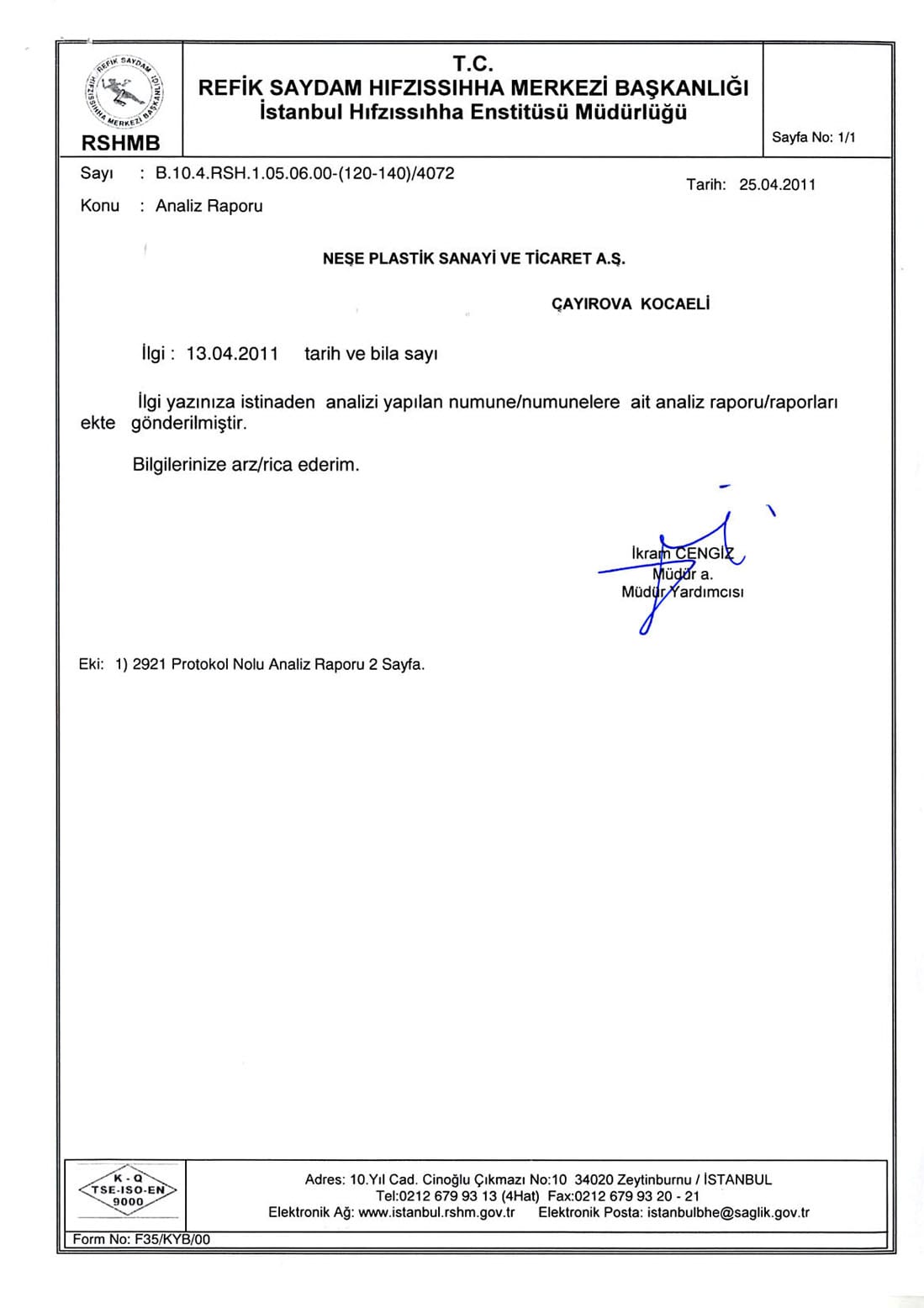 RSHMB polimerik malzeme analiz raporu